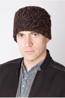 Dark brown karakul lamb fur hat